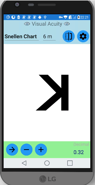 Snellen Eye Chart on LG G5 with mirror mode