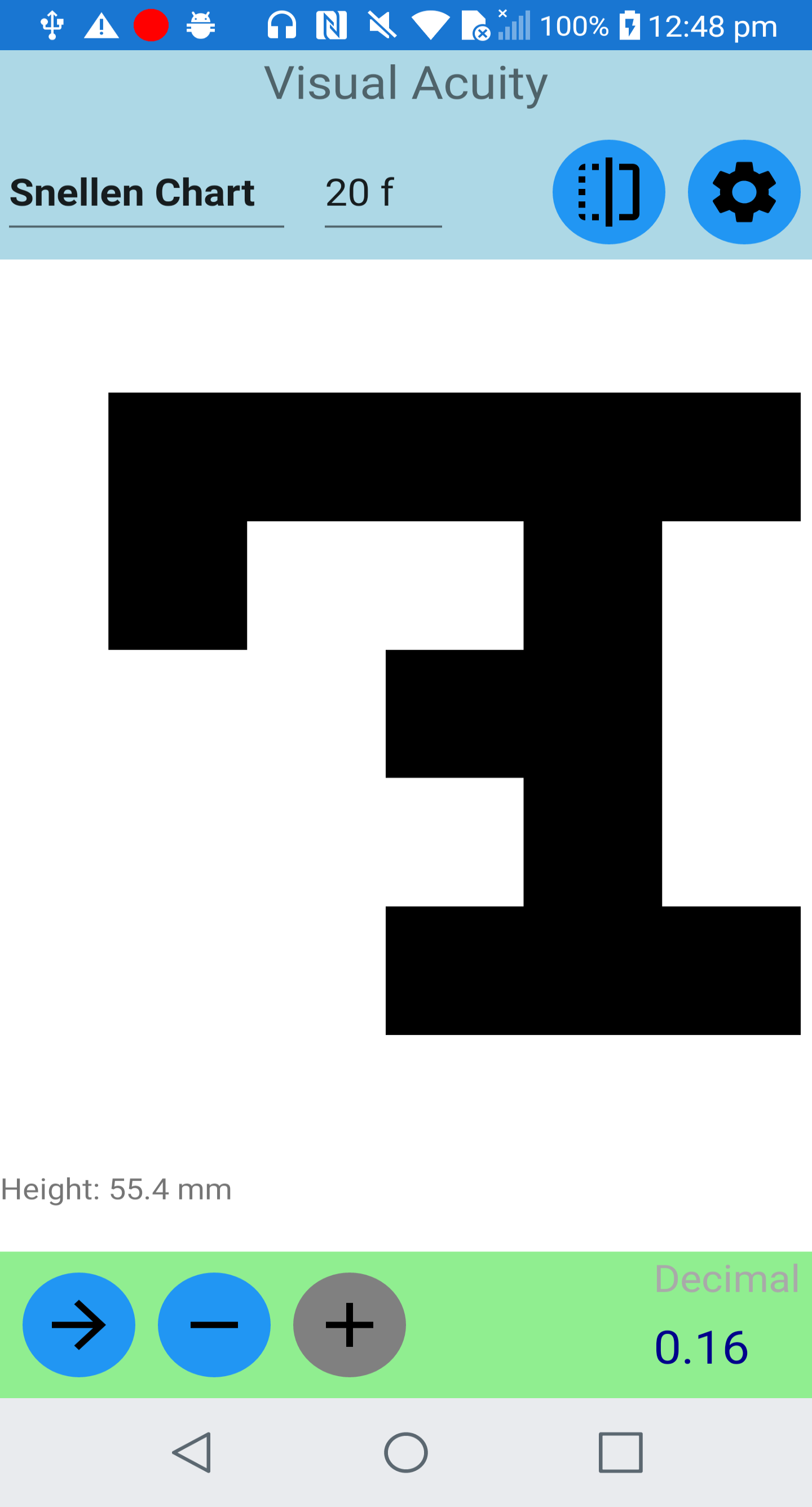 Snellen Eye Chart mirror mode on LG G6