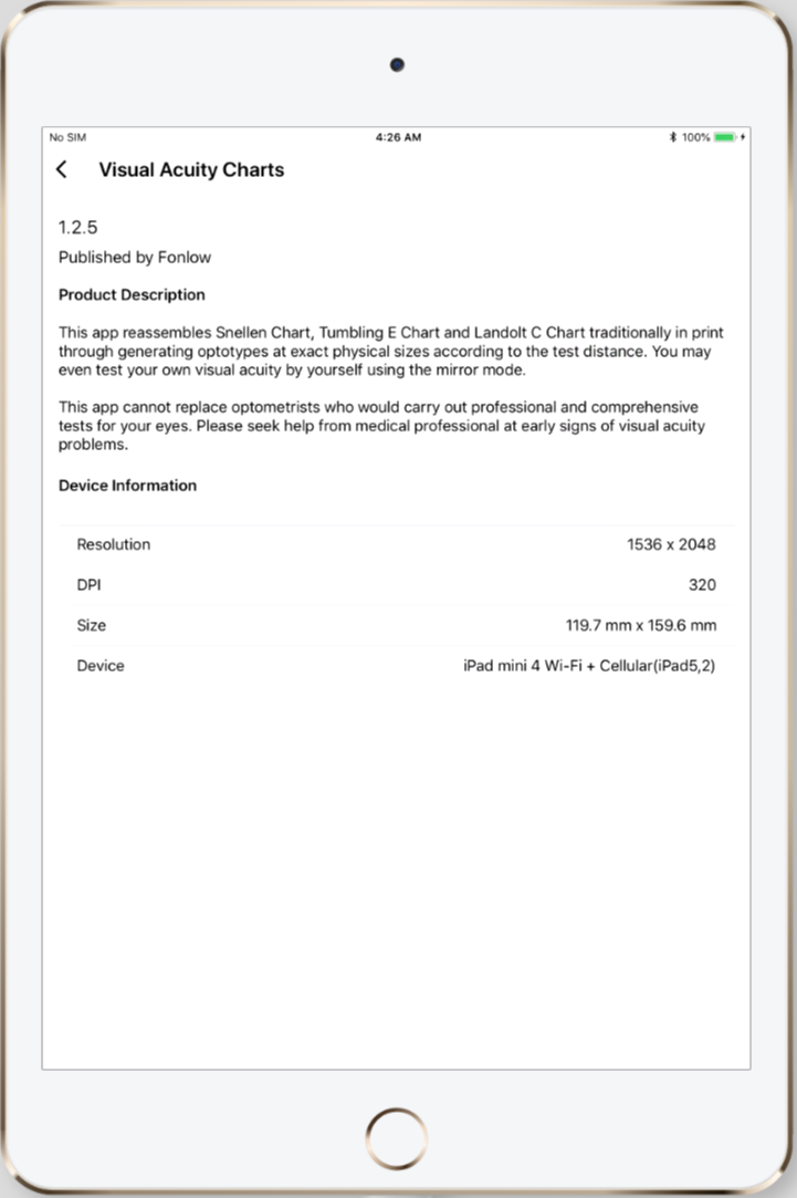 Visual Acuity Chart on iPad Mini 4